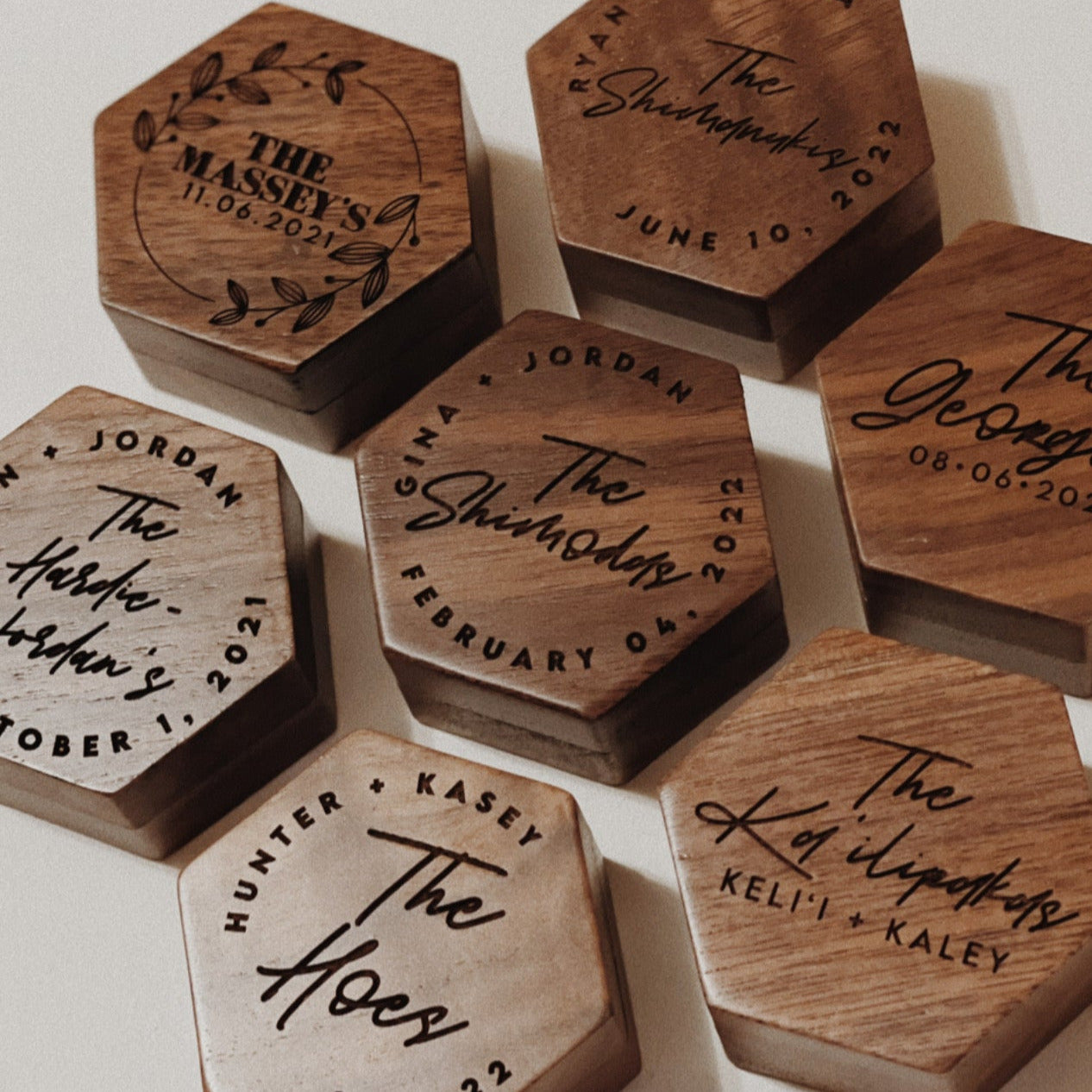Personalized Hexagon Walnut Ring Box