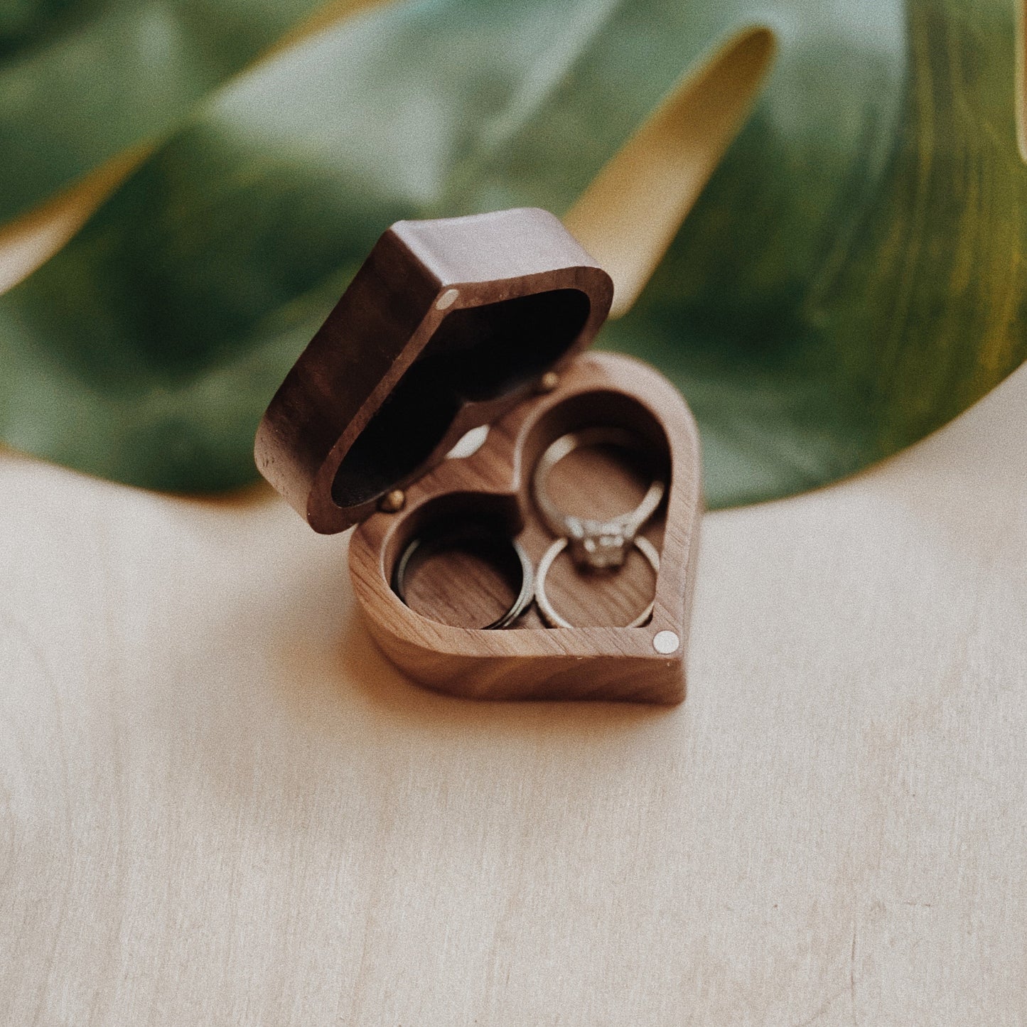 Personalized HEART Walnut Ring Box