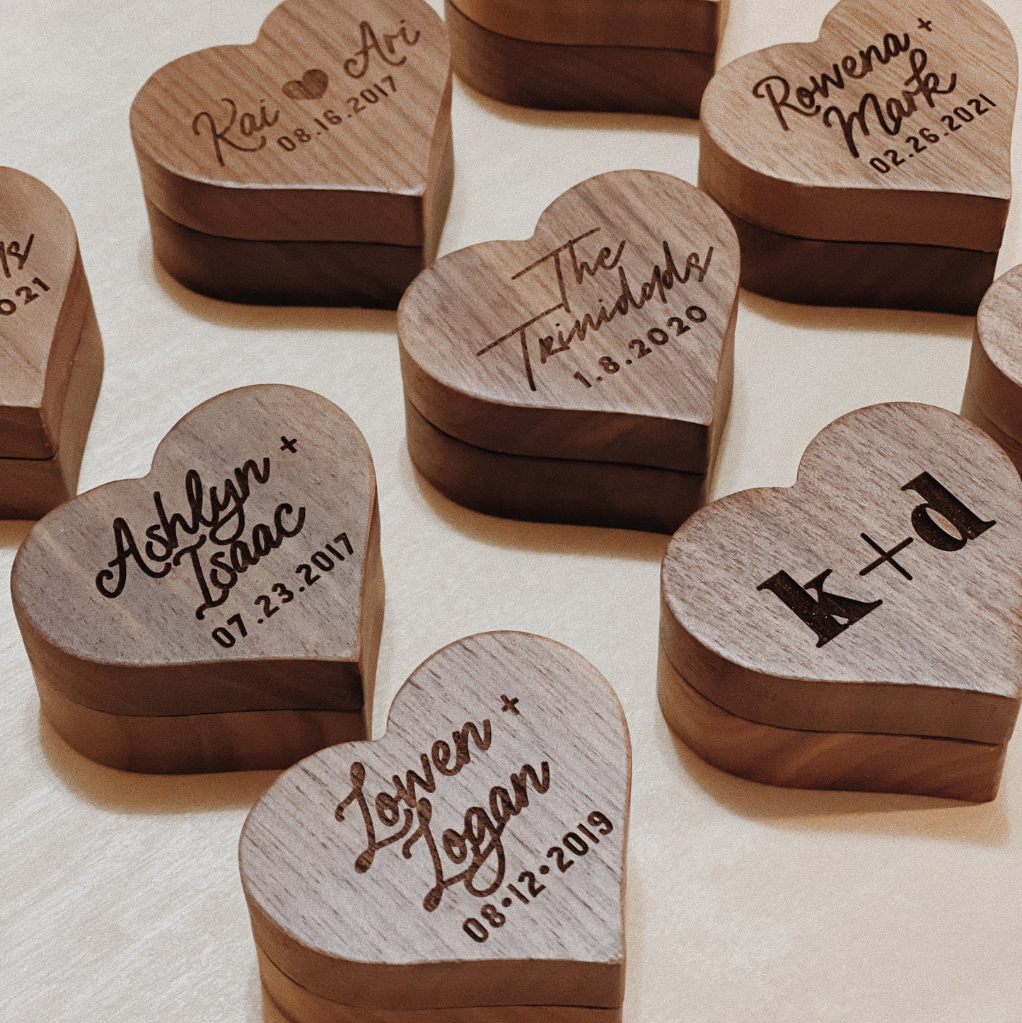 Personalized HEART Walnut Ring Box