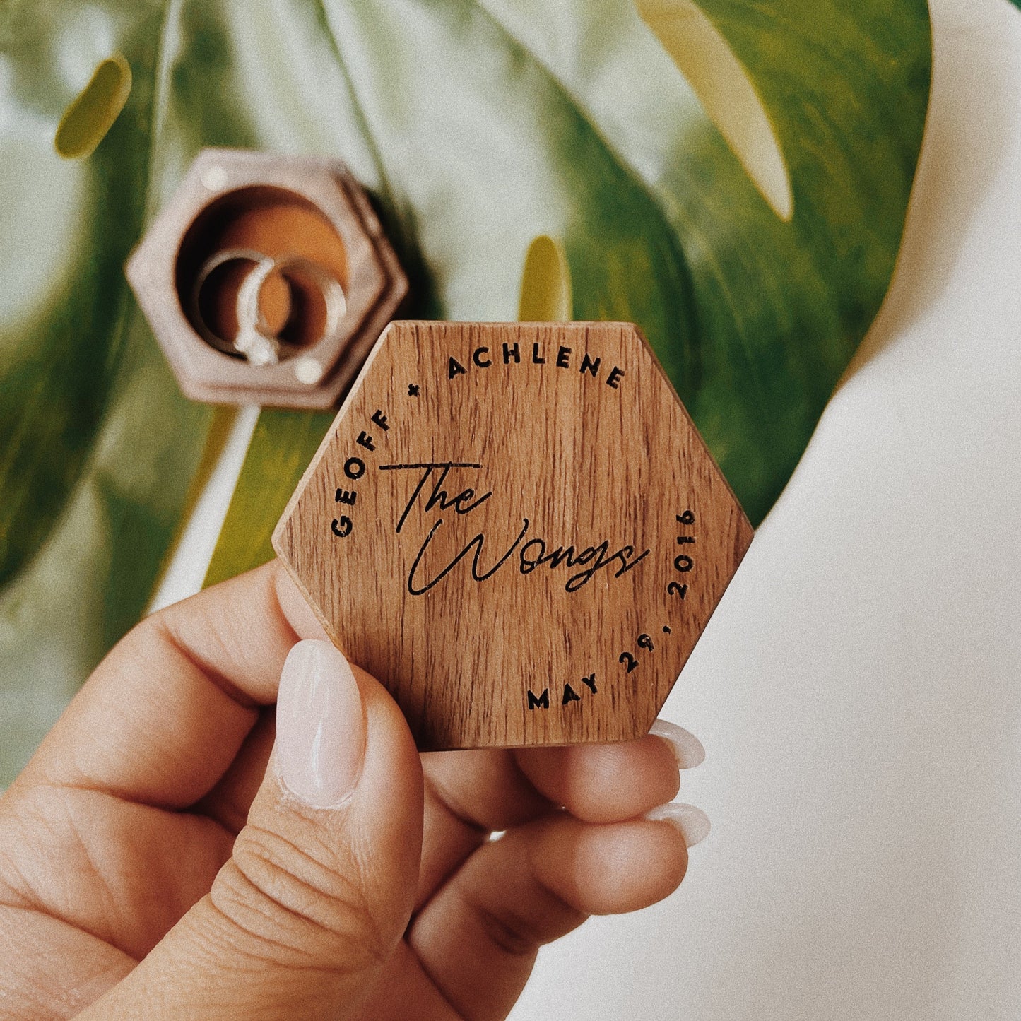 Personalized Hexagon Walnut Ring Box