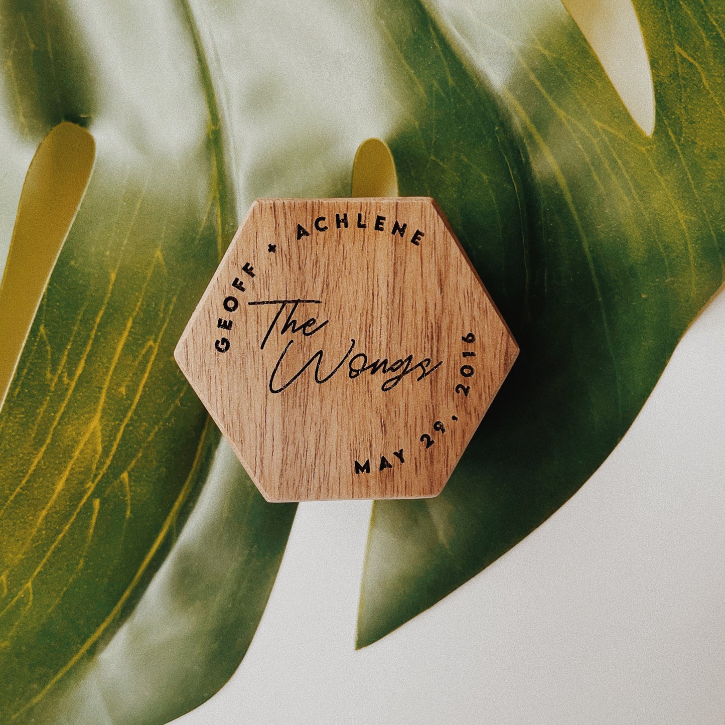 Personalized Hexagon Walnut Ring Box