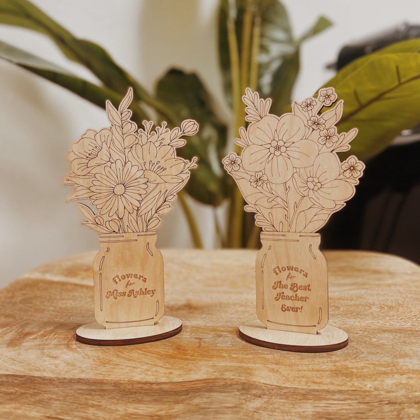 Personalized Mason Jar of Wooden Flowers