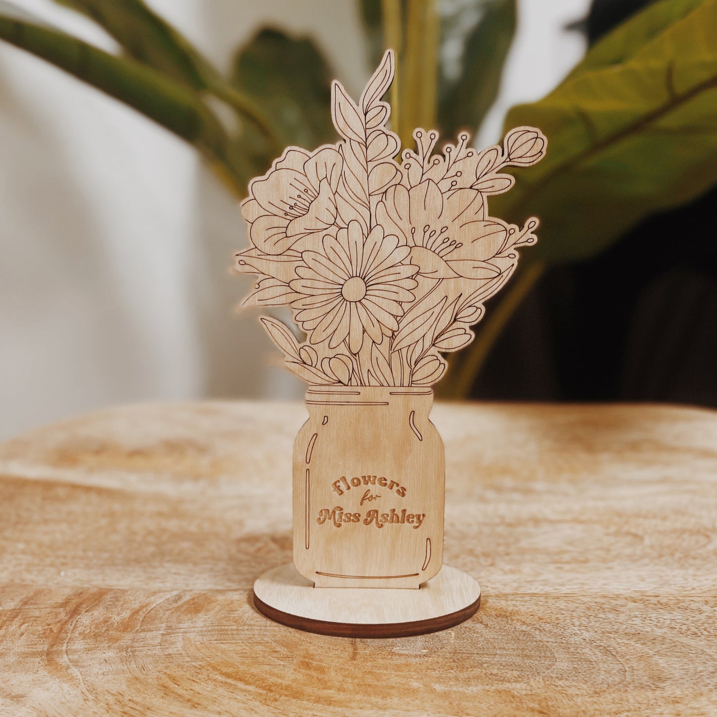 Personalized Mason Jar of Wooden Flowers