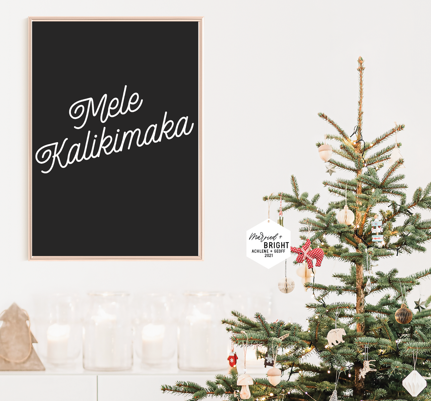 Modern "Married + Bright" Hexagon Ornament
