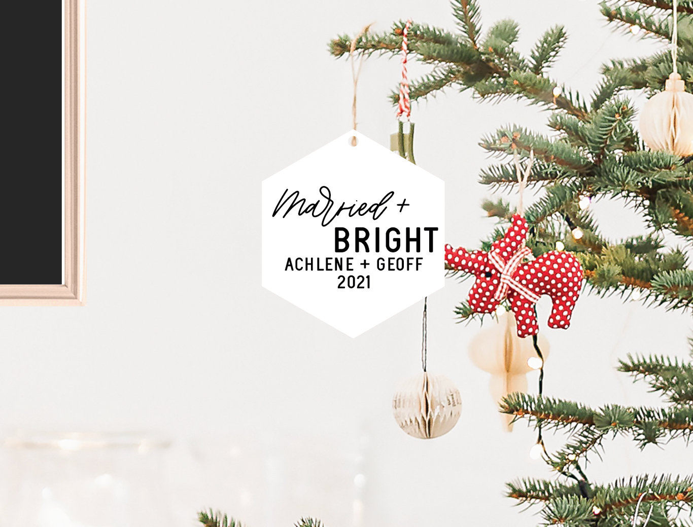 Modern "Married + Bright" Hexagon Ornament