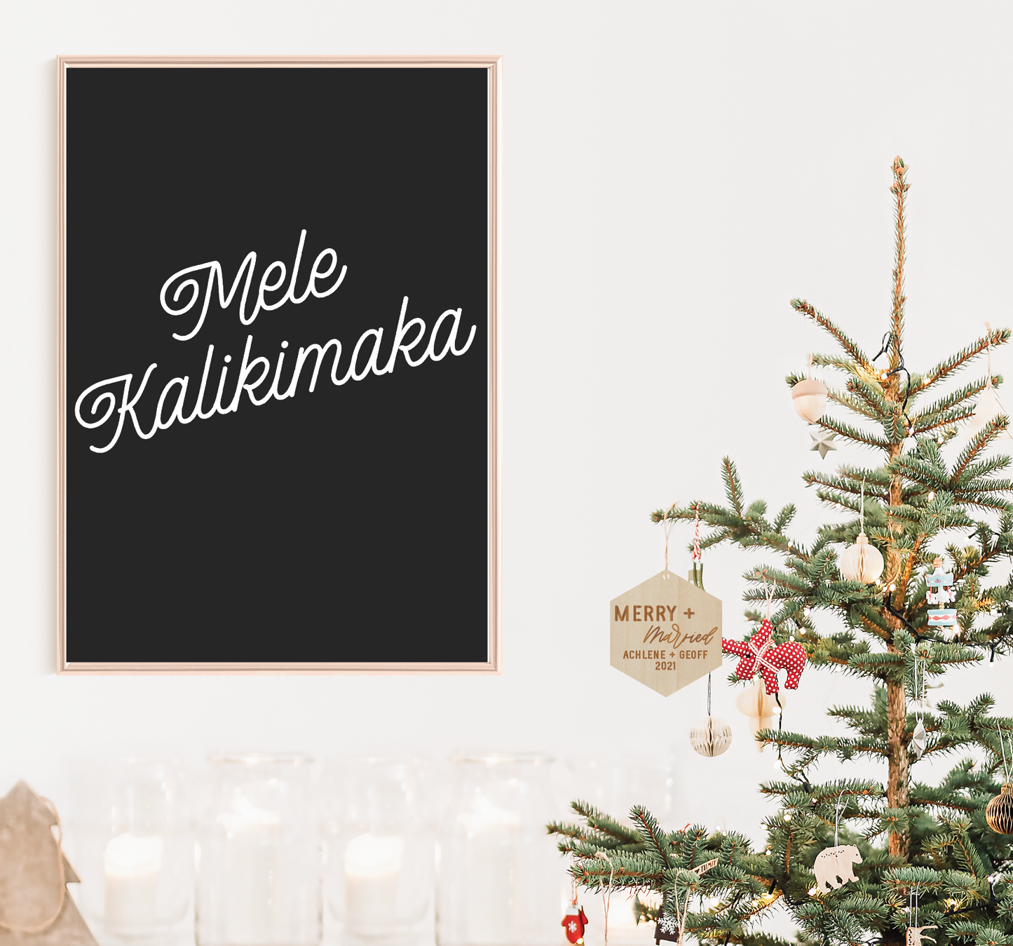 Modern "Merry + Married" Hexagon Ornament