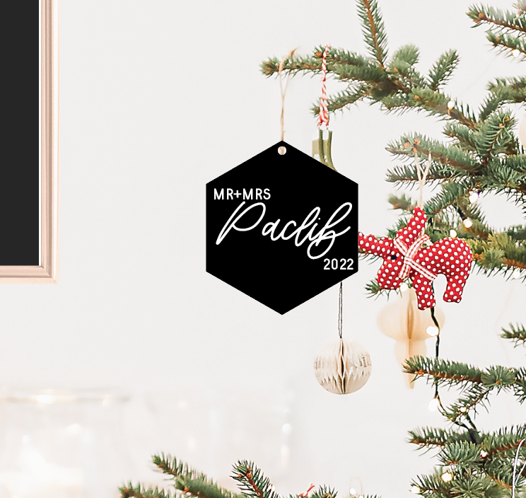 Modern "MR + MRS" Hexagon Ornament