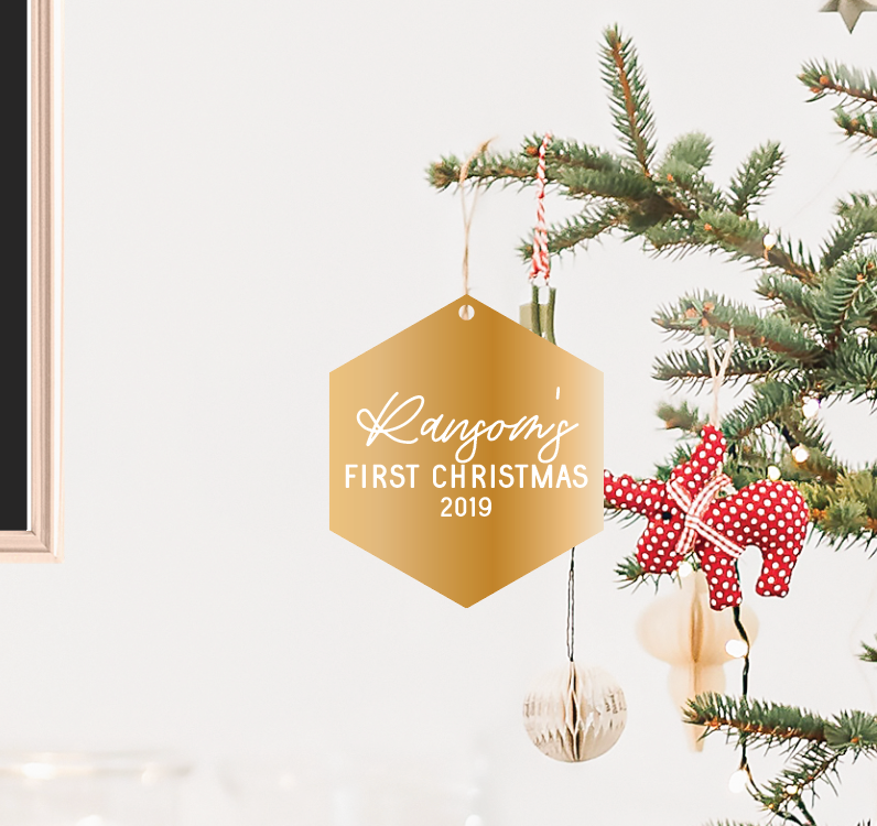 Modern Baby's First Xmas Hexagon Ornament