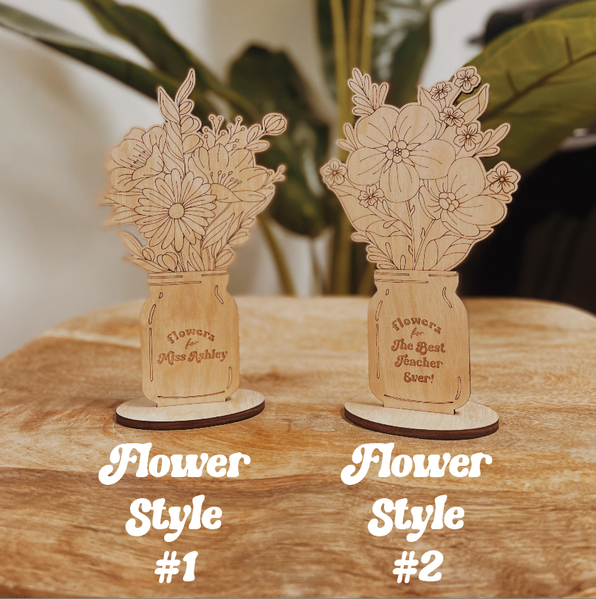 Personalized Mason Jar of Wooden Flowers