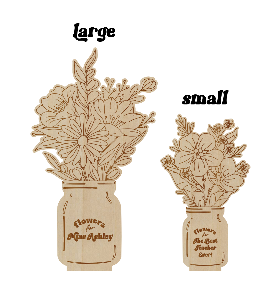 Personalized Mason Jar of Wooden Flowers