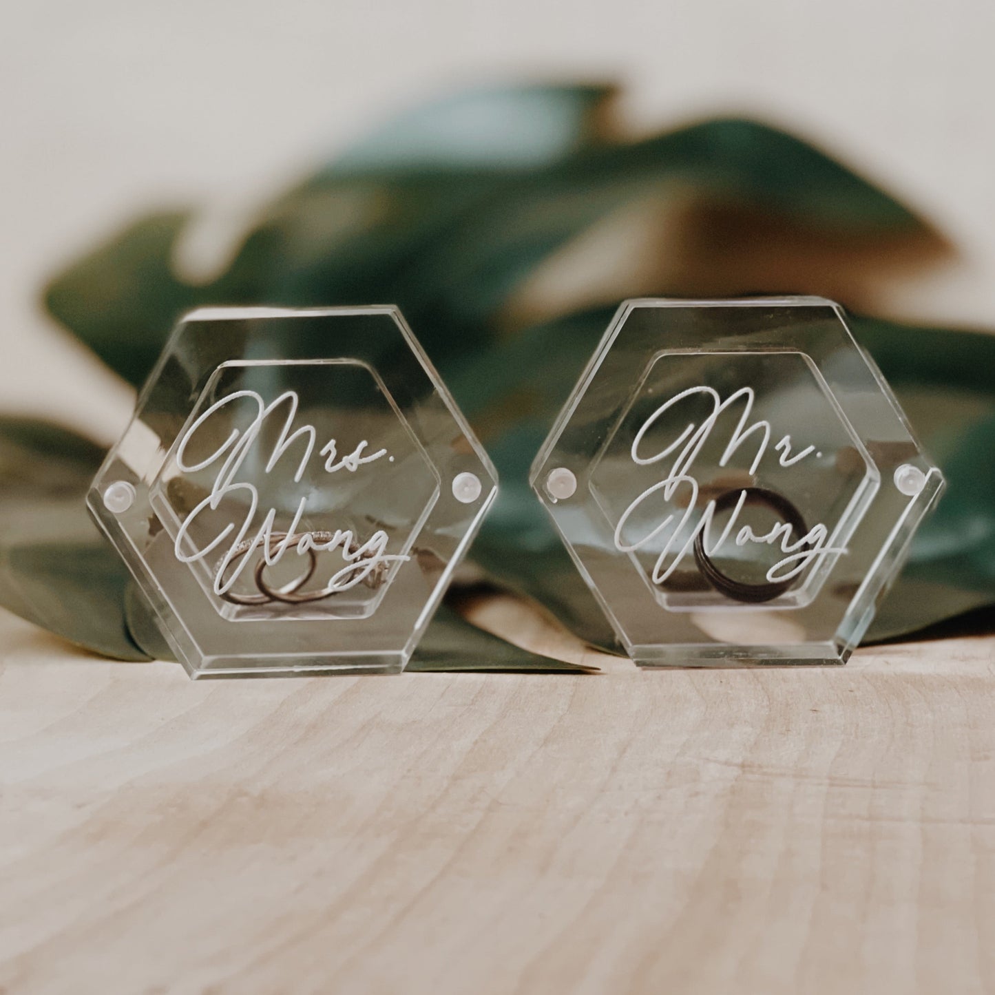 Personalized Hexagon Clear Acrylic Ring Box