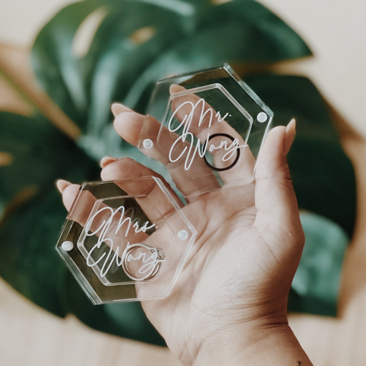 Personalized Hexagon Clear Acrylic Ring Box