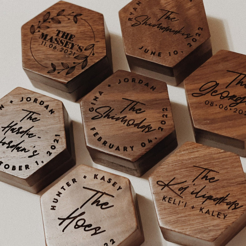 Personalized Hexagon Walnut Ring Box