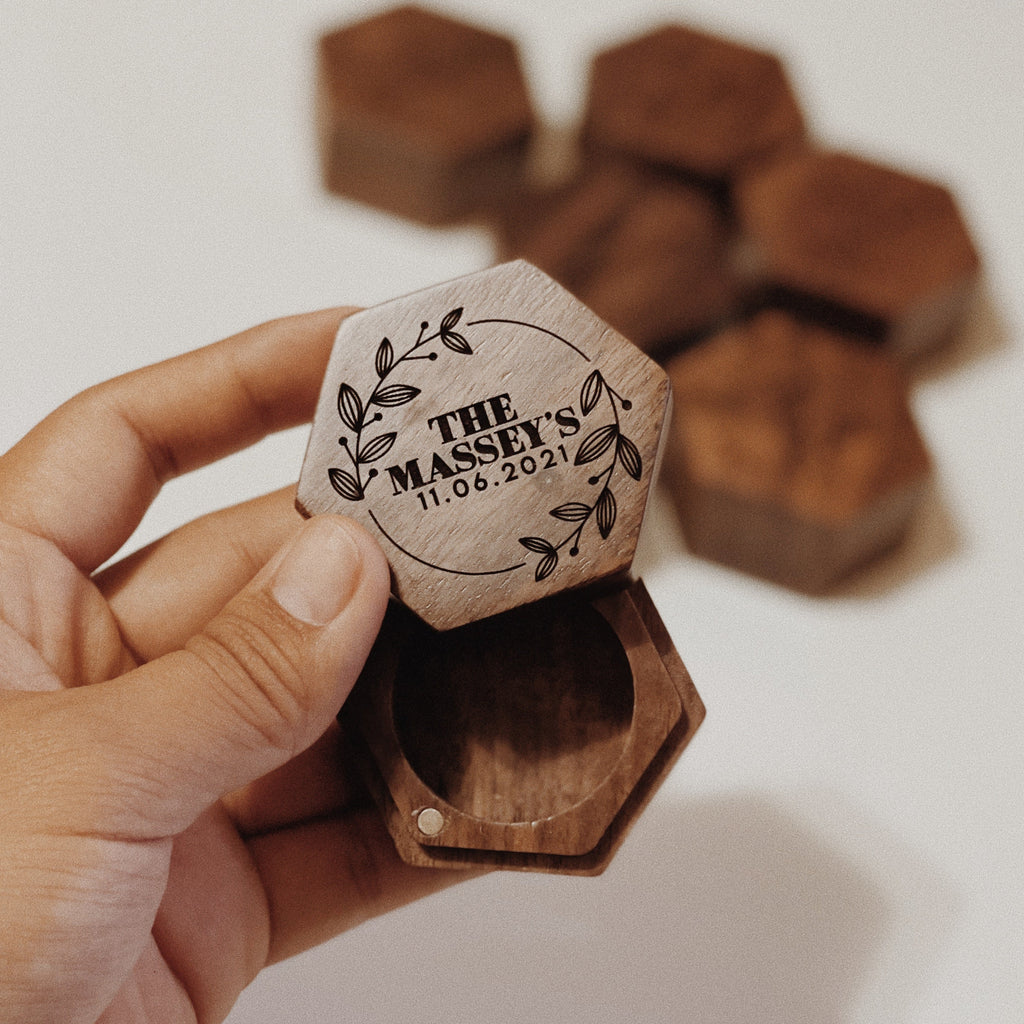 Personalized Hexagon Walnut Ring Box