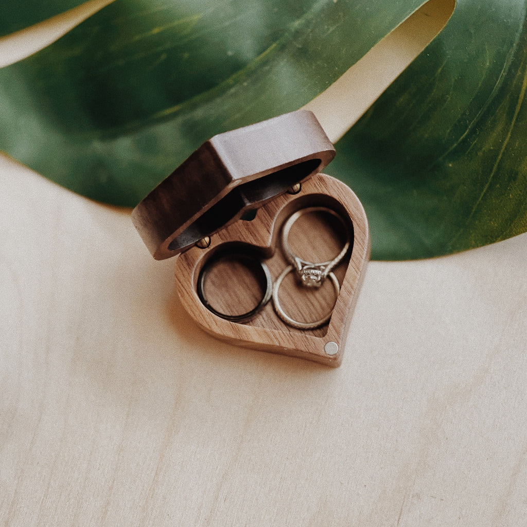 Personalized HEART Walnut Ring Box