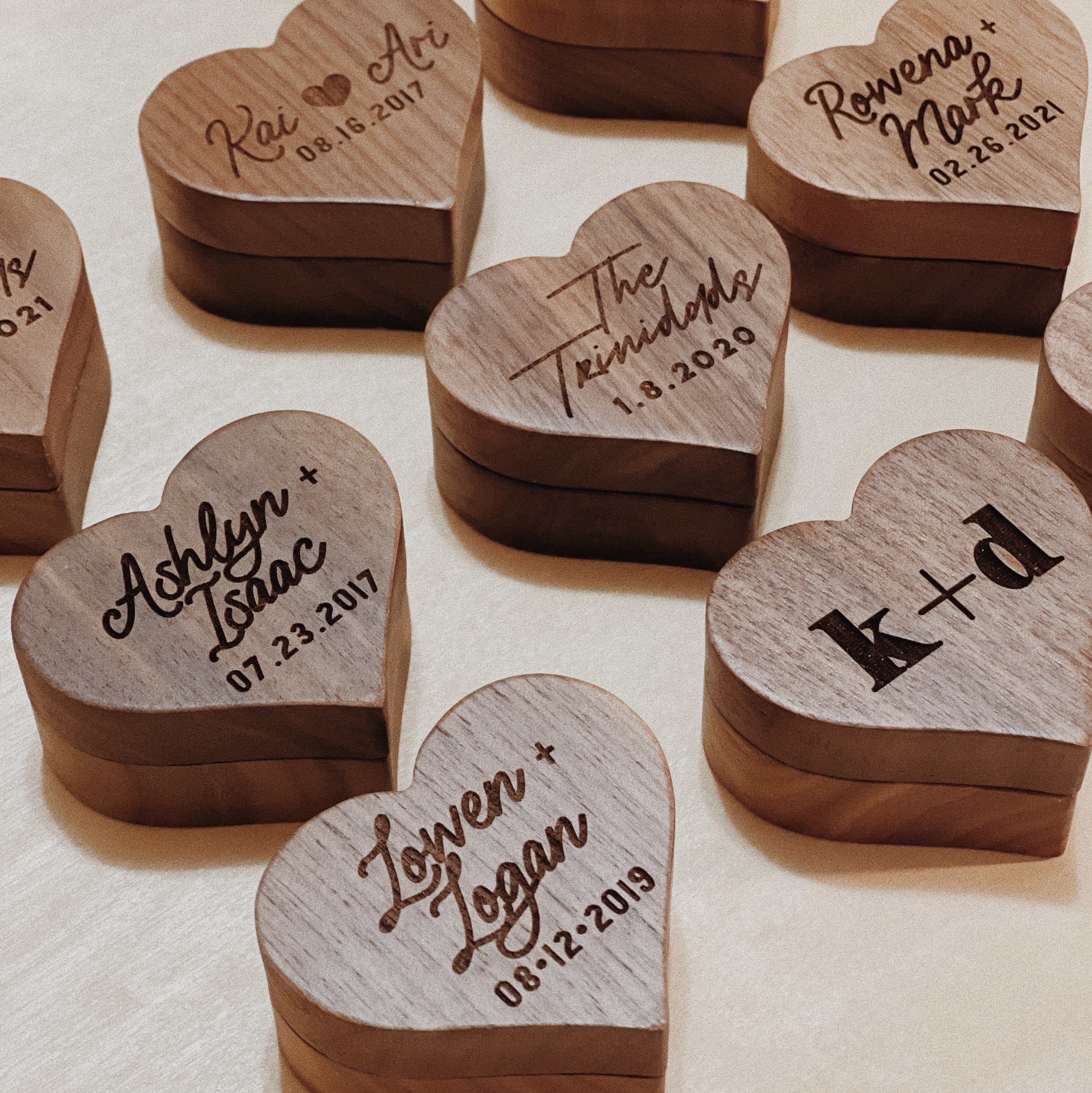 Personalized HEART Walnut Ring Box
