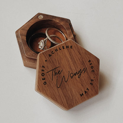 Personalized Hexagon Walnut Ring Box