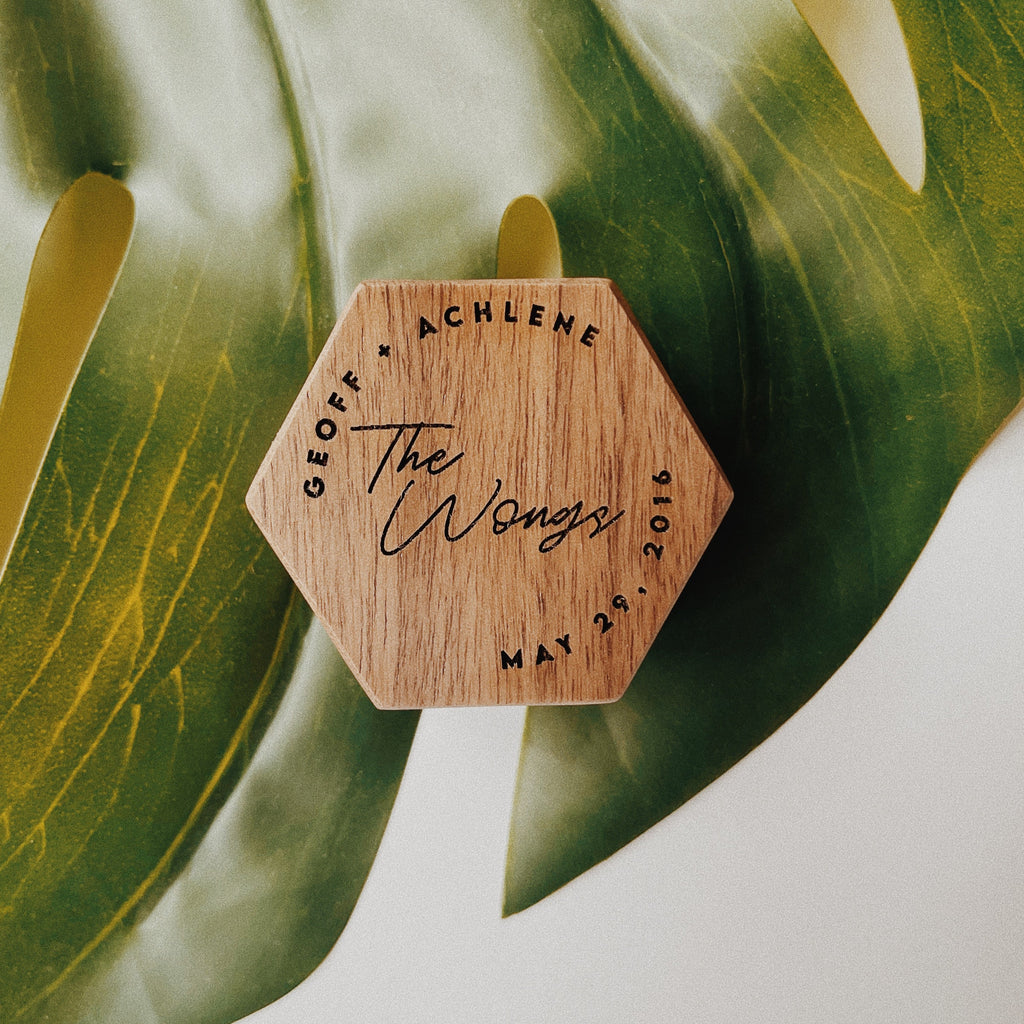 Personalized Hexagon Walnut Ring Box