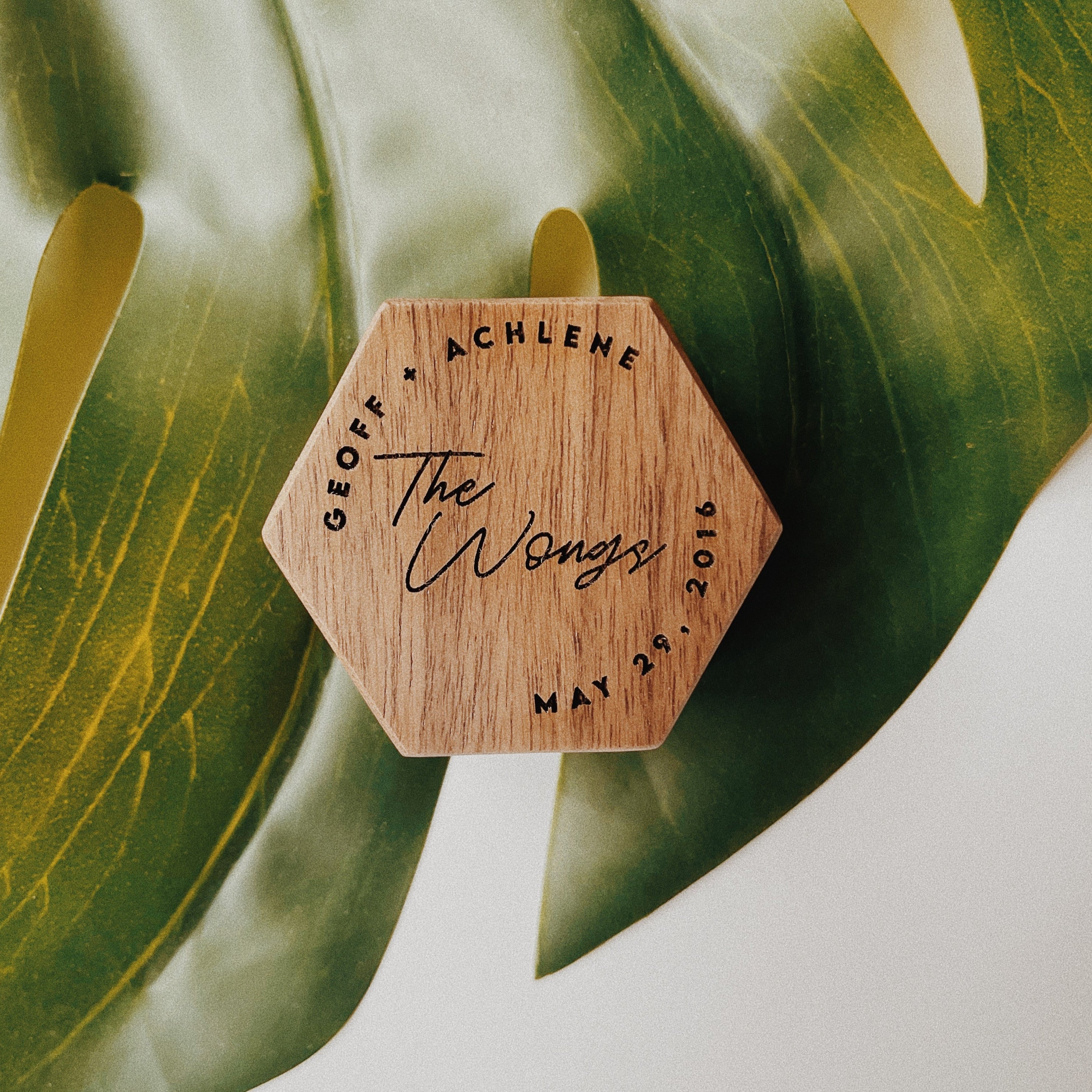 Personalized Hexagon Walnut Ring Box