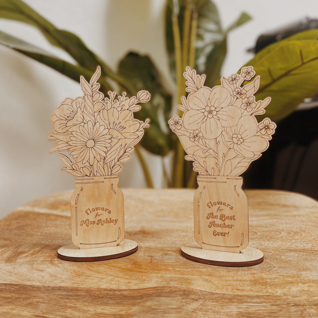 Personalized Mason Jar of Wooden Flowers