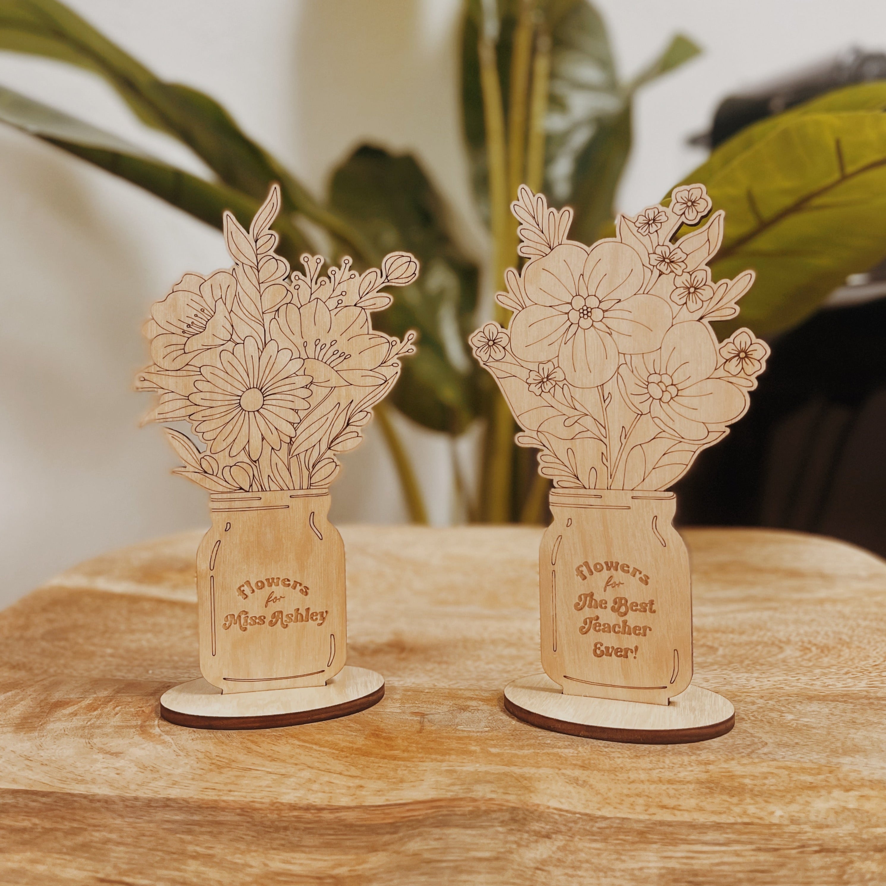 Personalized Mason Jar of Wooden Flowers