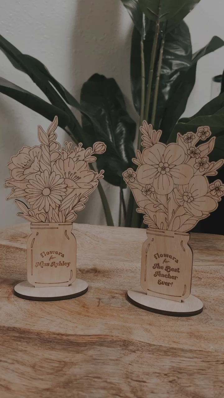 Personalized Mason Jar of Wooden Flowers
