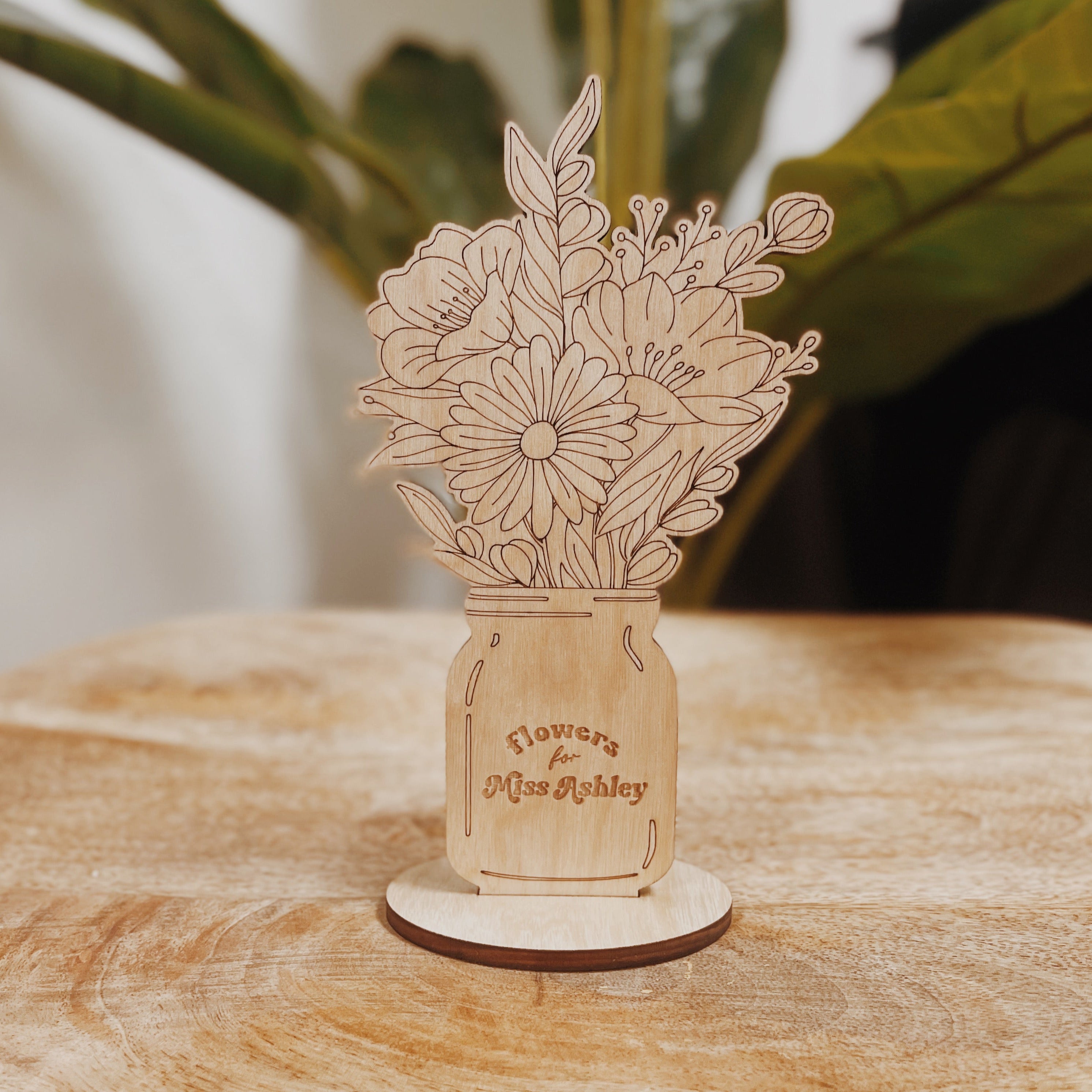 Personalized Mason Jar of Wooden Flowers