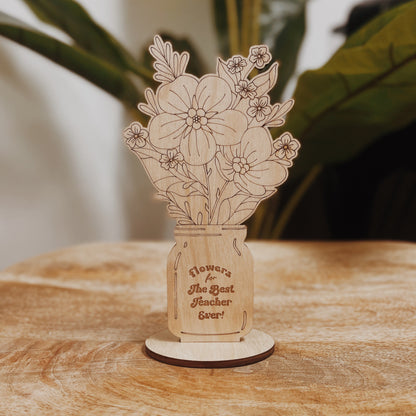Personalized Mason Jar of Wooden Flowers