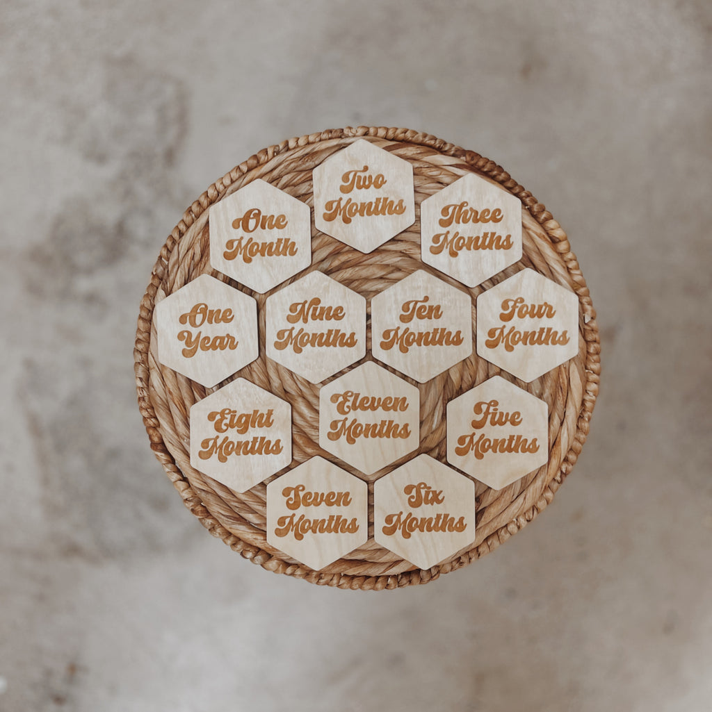 Retro Hexagon Wooden Baby Milestones