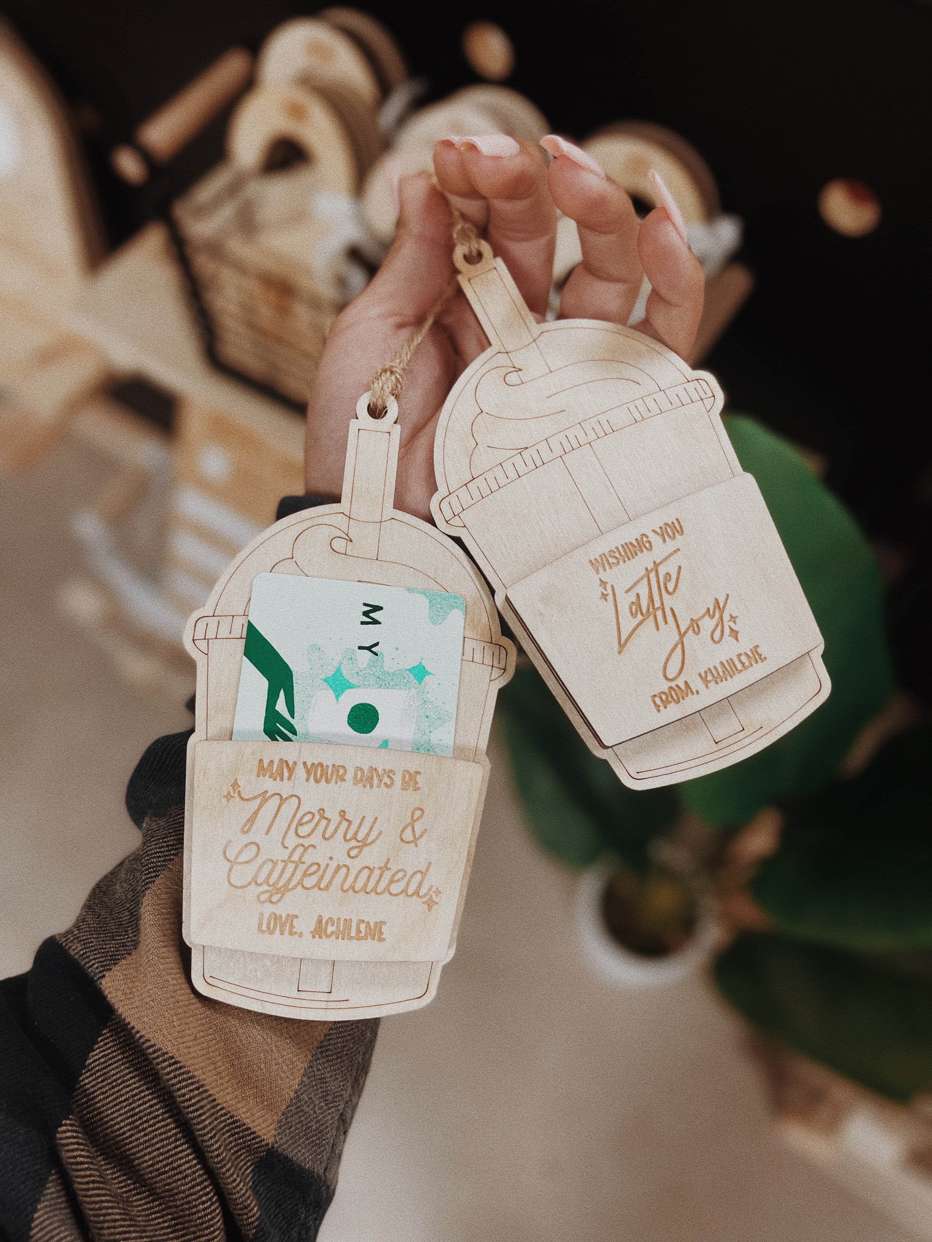 Personalized Wood Gift Card Holder | Iced Frappucino Version
