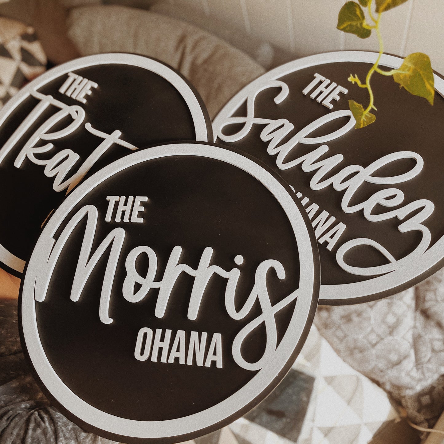 Personalized Modern Black + White Family Round