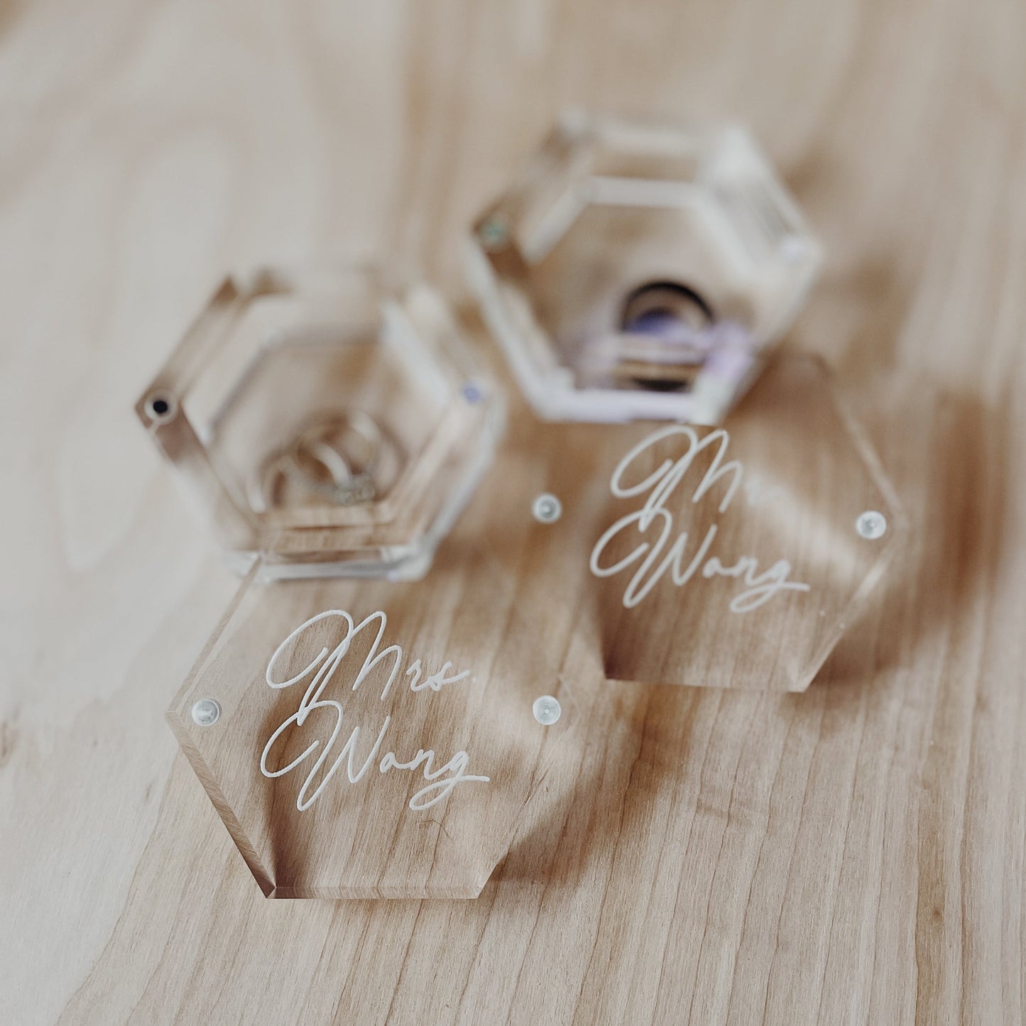 Personalized Hexagon Clear Acrylic Ring Box