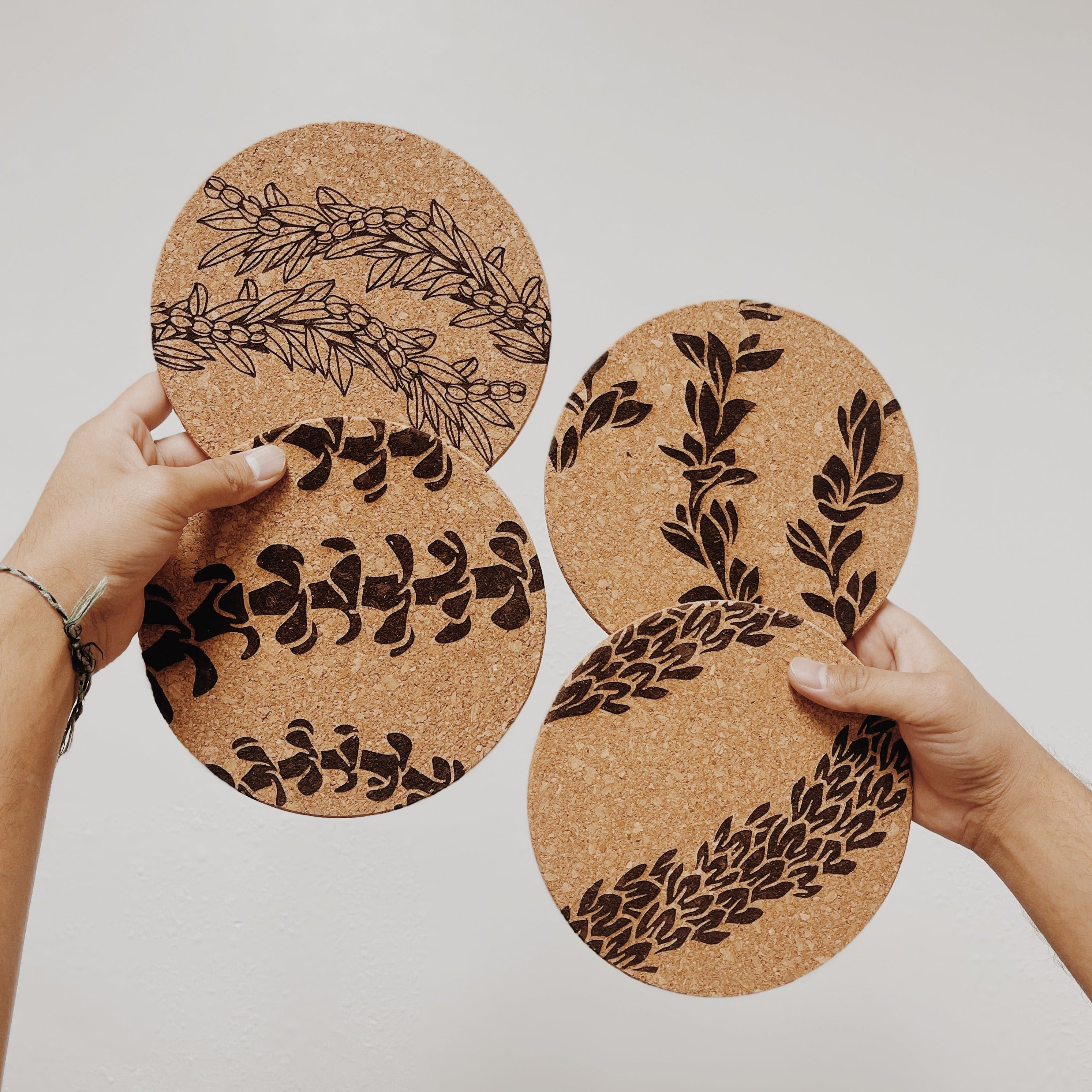 Hawaiian Foliage Themed 7” Cork Trivet | Hot Pad