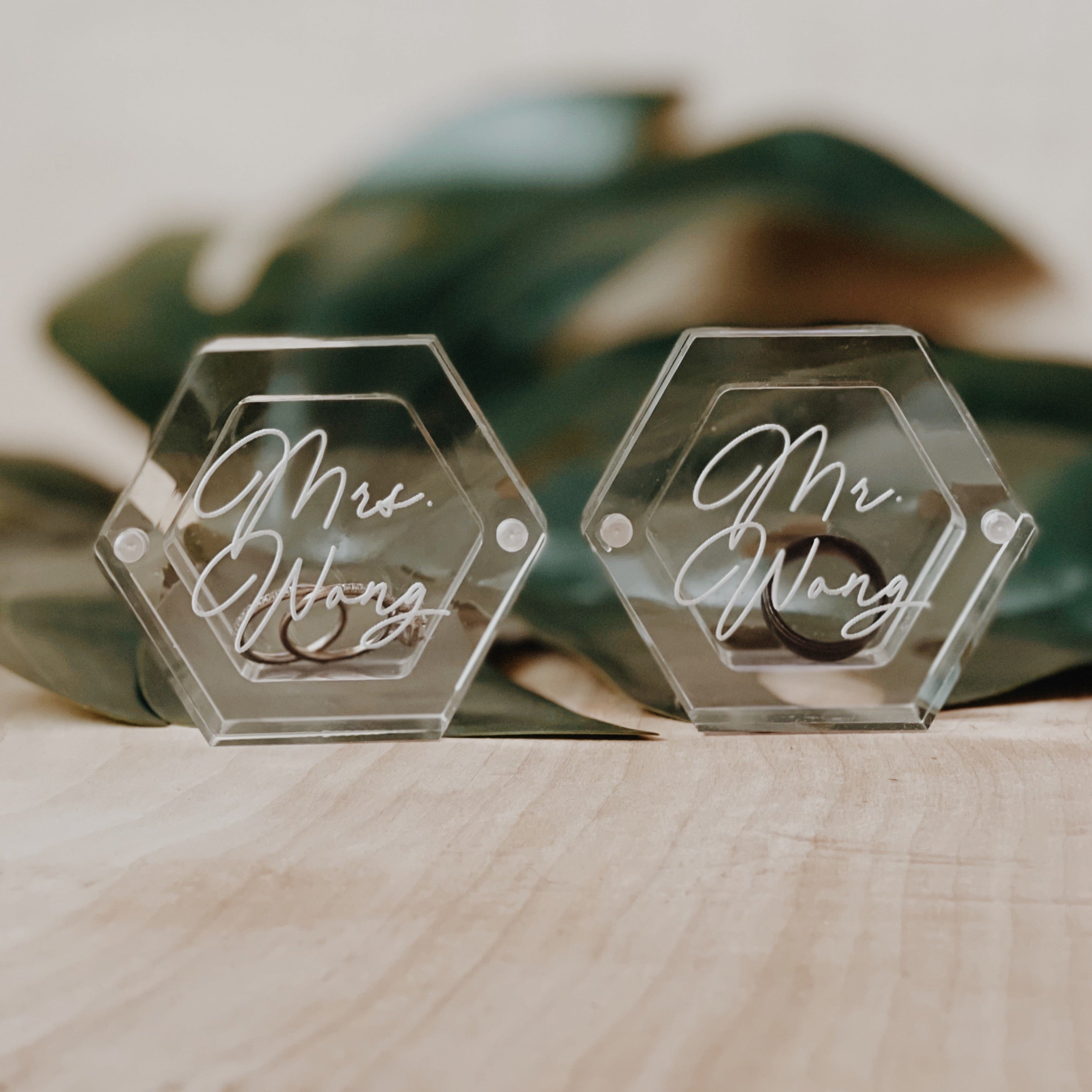Personalized Hexagon Clear Acrylic Ring Box