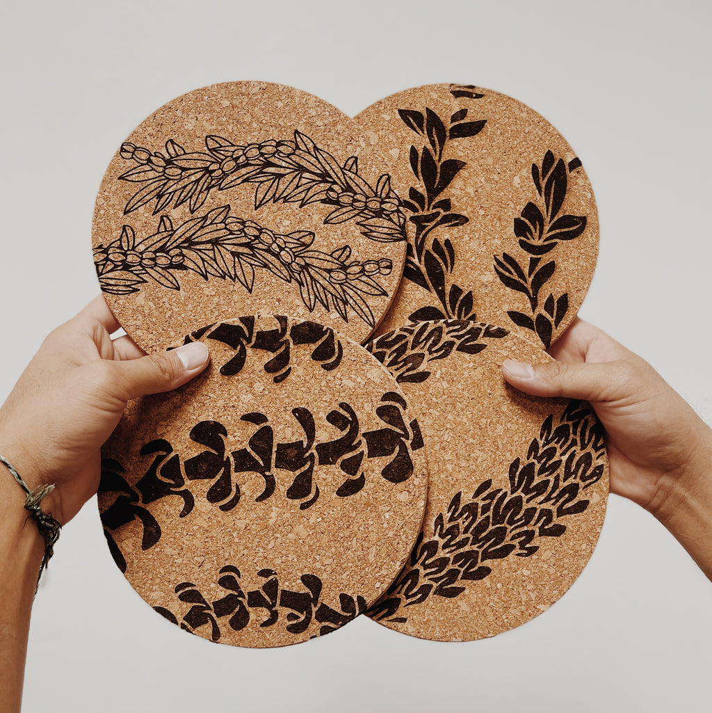 Hawaiian Foliage Themed 7” Cork Trivet | Hot Pad