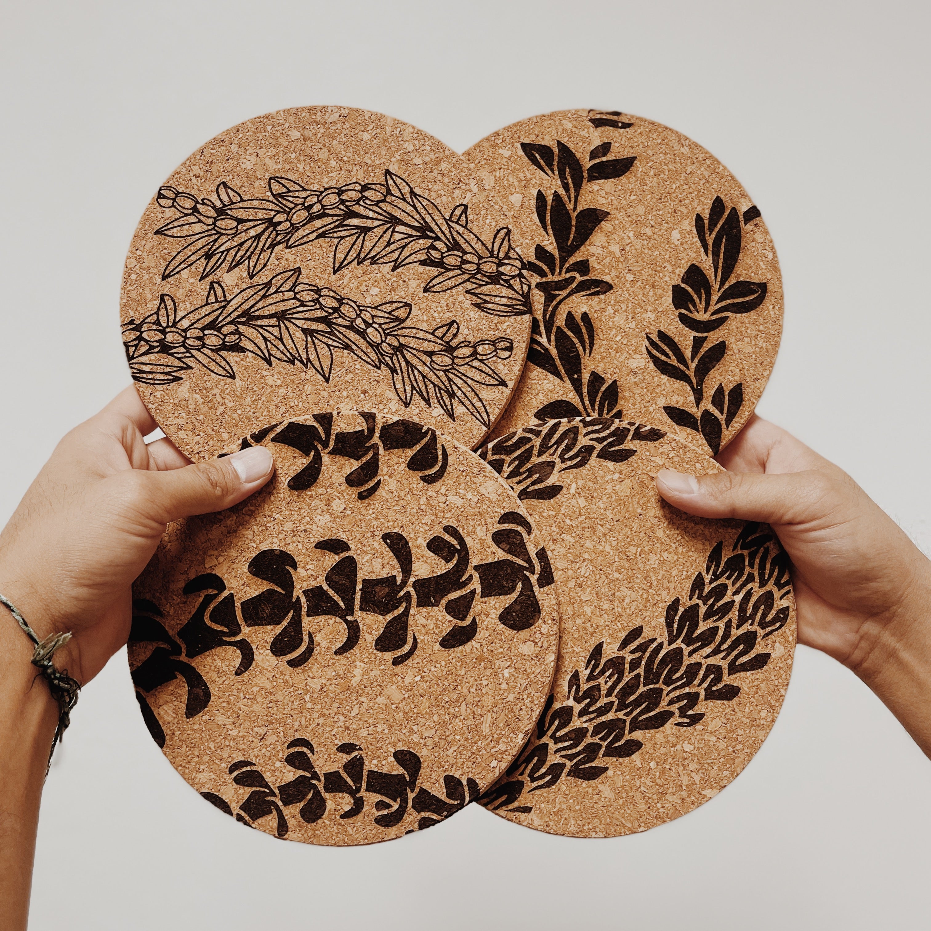 Hawaiian Foliage Themed 7” Cork Trivet | Hot Pad